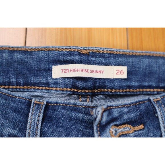 Levi’s 721 High Rise Skinny Jeans Women’s Size 26 Distressed Stretch Denim Mediu - Picture 4 of 8